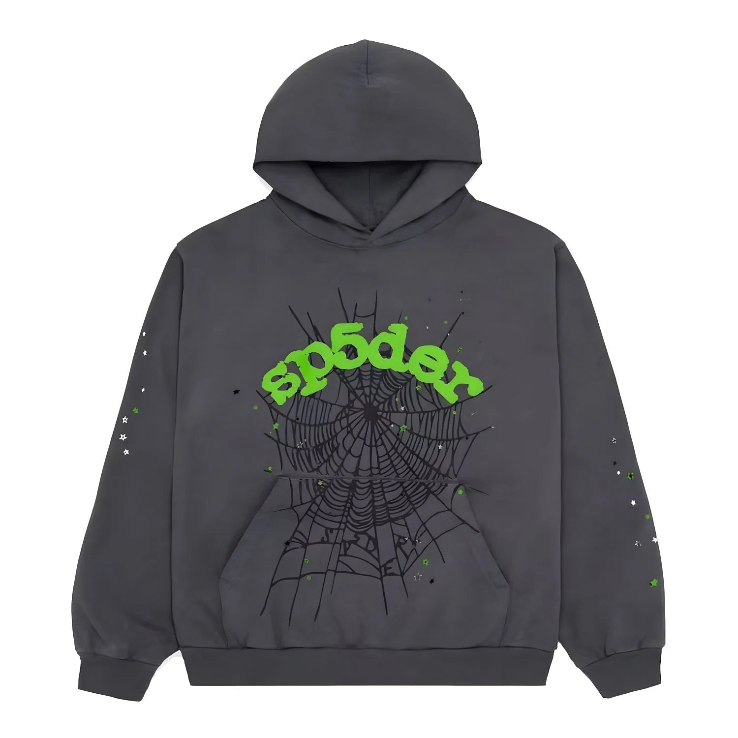 Gray and green Sp5der hoodie